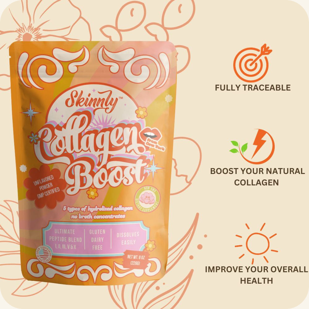 Skinnly Multi-Collagen Peptides Clean Powder, Keto Friendly, Unflavored, Casein-Free, 8 oz