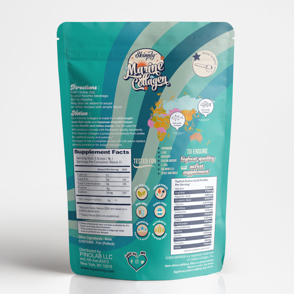 Skinnly Marine Collagen Hydrolized Peptides Powder, Wild-Caught, Unflavored, 8oz